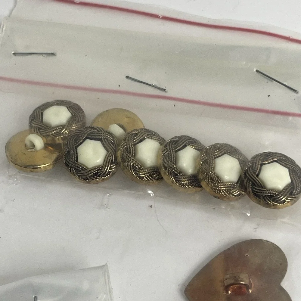Lg Lot Vintage Gold Silver Tone Metal/Brass Buttons Shank Crafts Military White